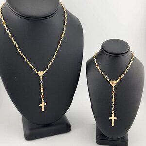 Brand New Brazilian 18k Gold Filled Multi Color Heart Cross Necklace